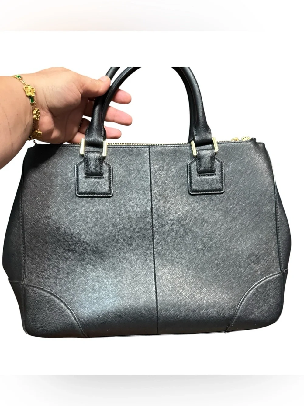 Tory Burch Black Robinson East/West Double Zip Tote